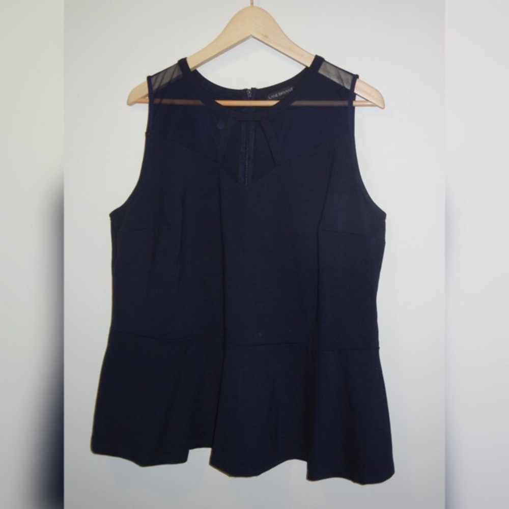 Blue peplum mesh tank top